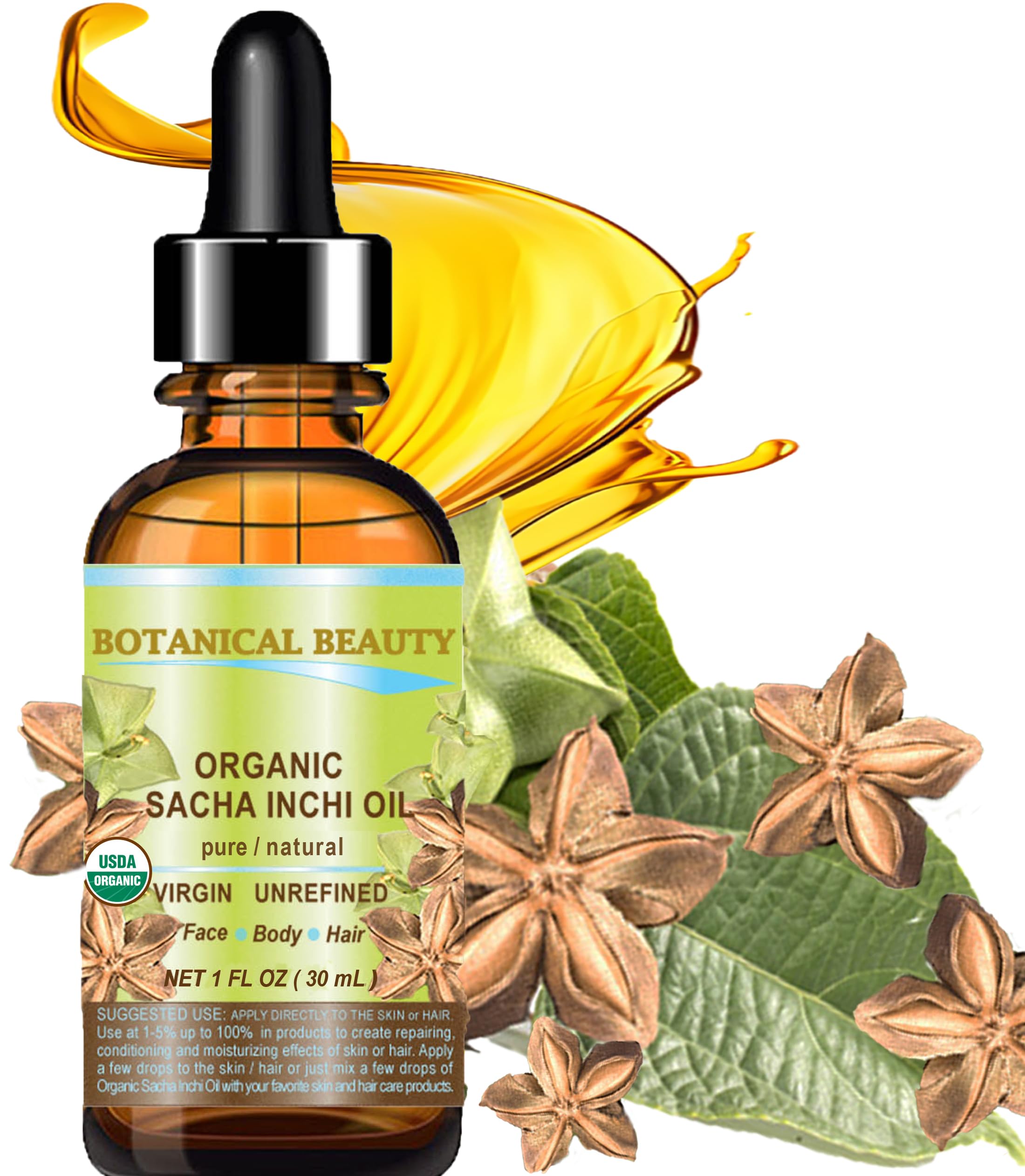 Botanical Beauty Organic Sacha Inchi Oil – 100% Pure Virgin Cold-Pressed Carrier Oil (1 oz)