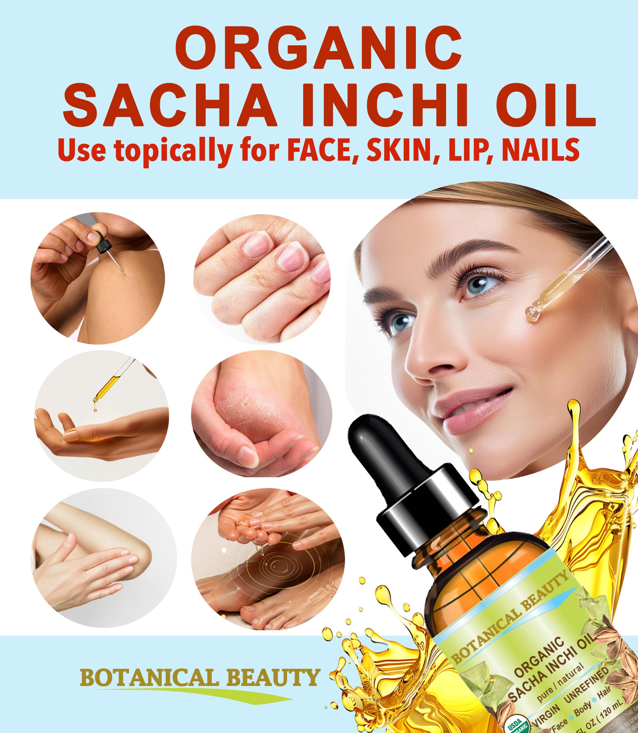 Botanical Beauty Organic Sacha Inchi Oil – 100% Pure Virgin Cold-Pressed Carrier Oil (1 oz)