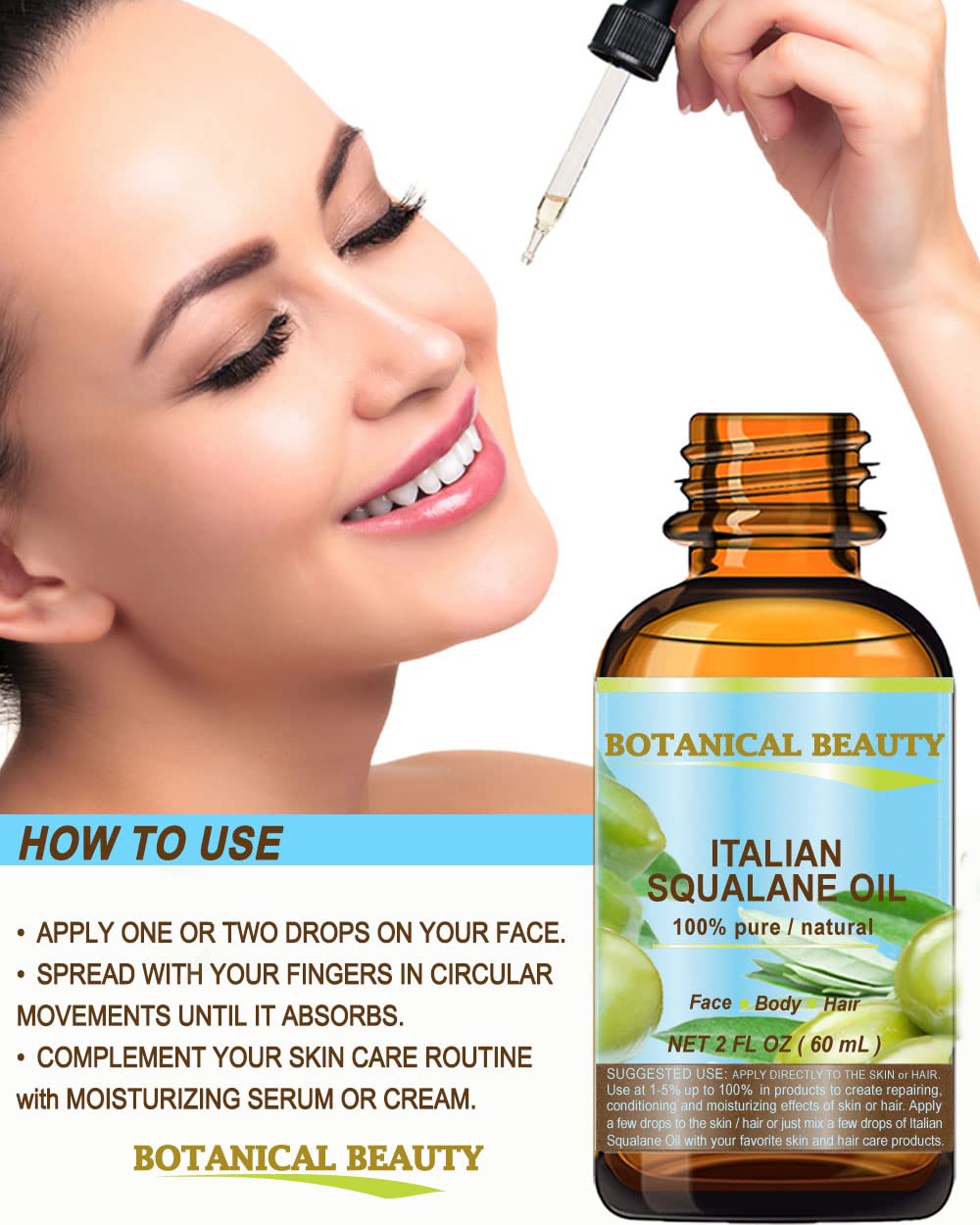 Botanical Beauty Squalane – 100% Pure Italian Olive-Derived Oil (4 oz)