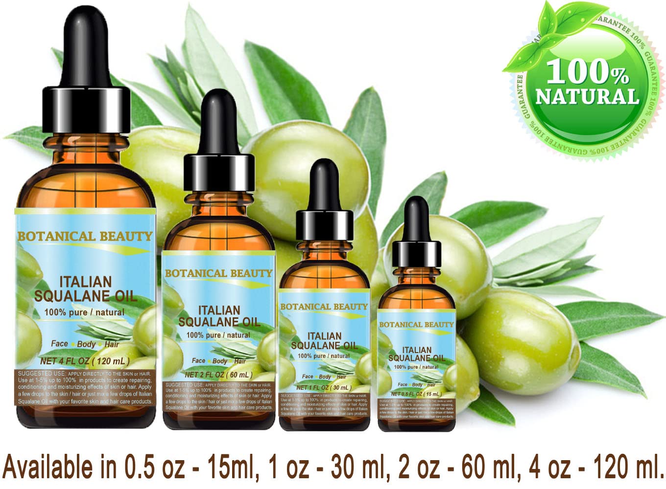 Botanical Beauty Squalane – 100% Pure Olive Oil Moisturizer (2 fl oz)