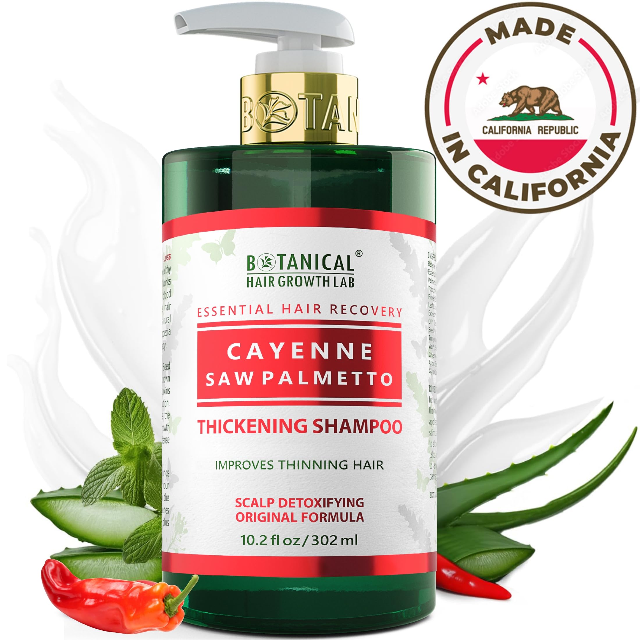 Botanical Cayenne Shampoo with Saw Palmetto – Thickening & Scalp-Stimulating | BOTANICAL HAIR GROWTH LAB 10.2 oz