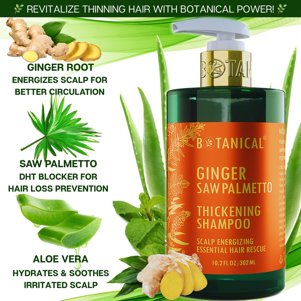 Botanical Hair Growth Lab Ginger Shampoo with Saw Palmetto – Scalp Energizing Thickening, 10.2 fl oz