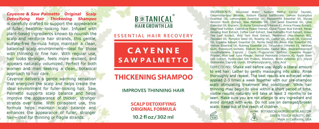 Botanical Cayenne Shampoo with Saw Palmetto – Thickening & Scalp-Stimulating | BOTANICAL HAIR GROWTH LAB 10.2 oz