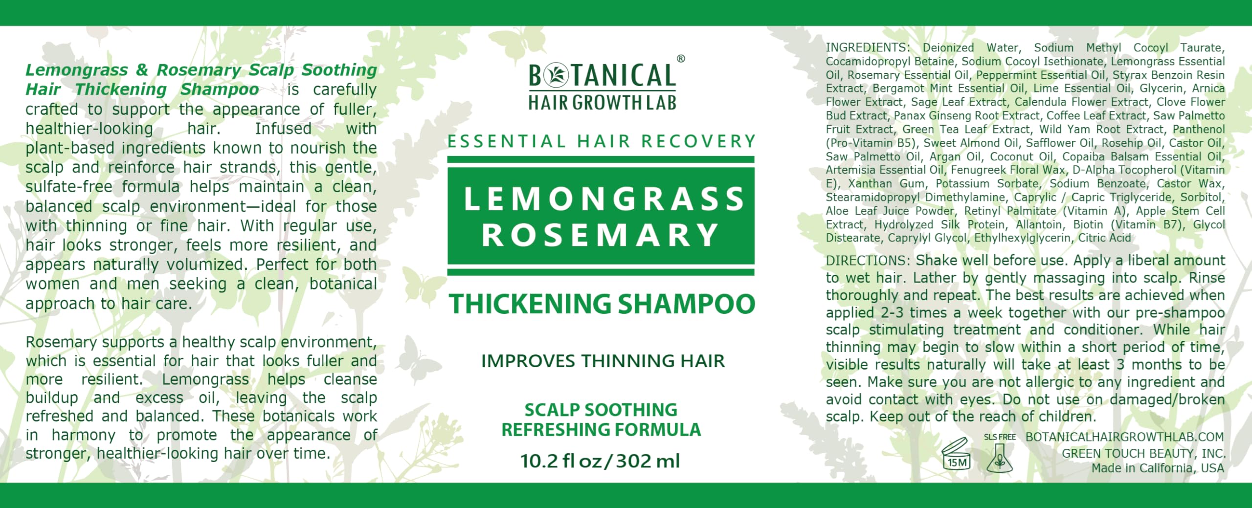 BOTANICAL HAIR GROWTH LAB Rosemary Shampoo with Saw Palmetto – Thickening & Scalp Stimulation, 10.2 oz