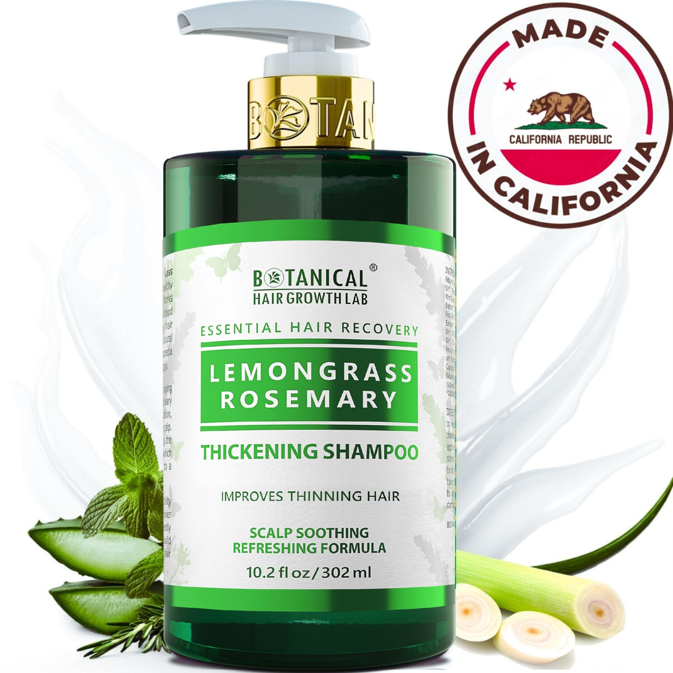 BOTANICAL HAIR GROWTH LAB Rosemary Shampoo with Saw Palmetto – Thickening & Scalp Stimulation, 10.2 oz