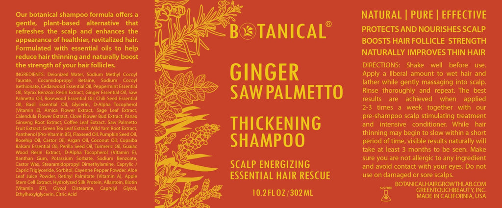 Botanical Hair Growth Lab Ginger Shampoo with Saw Palmetto – Scalp Energizing Thickening, 10.2 fl oz