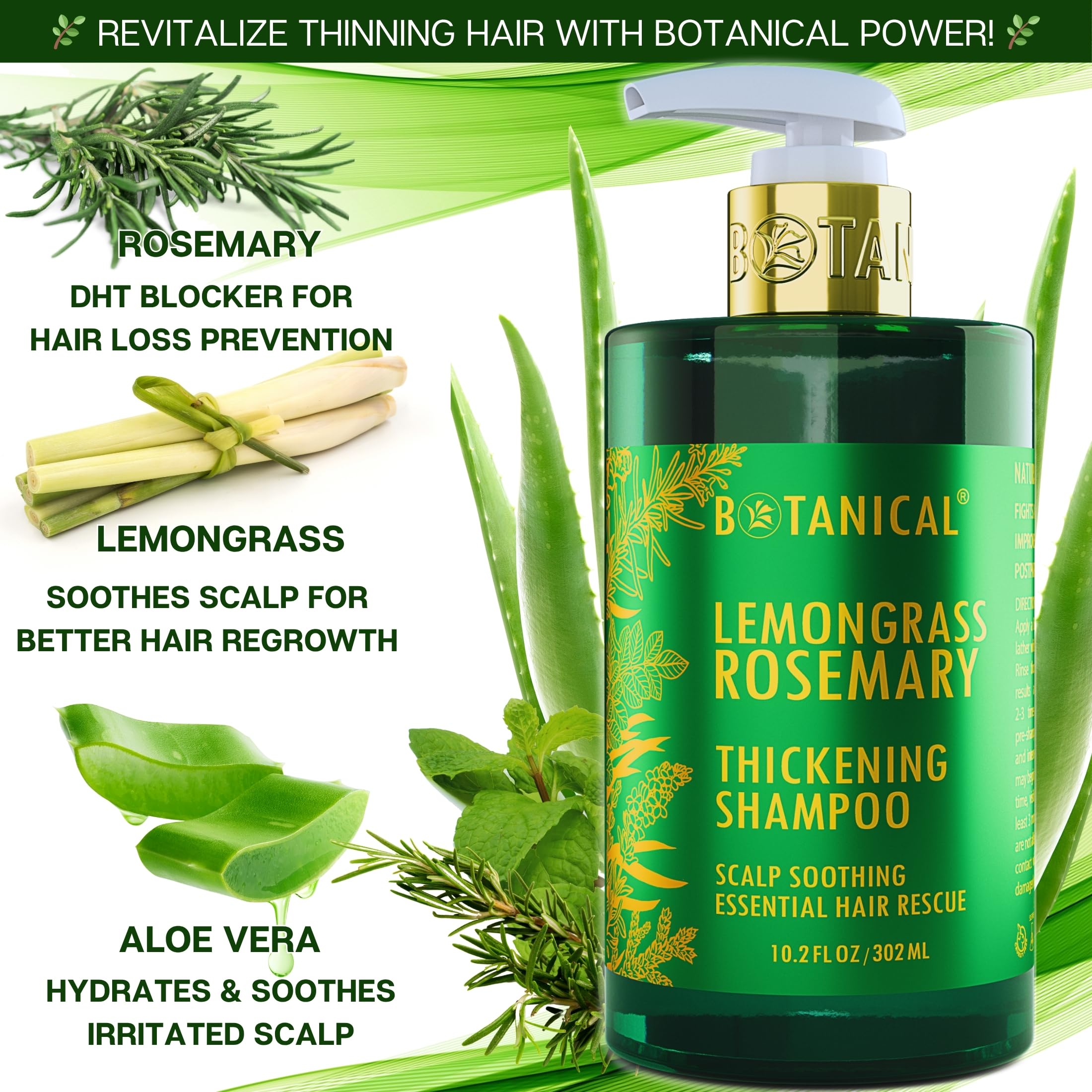 Botanical Hair Growth Lab Rosemary Shampoo with Saw Palmetto – Thinning Hair Support (10.2 oz)