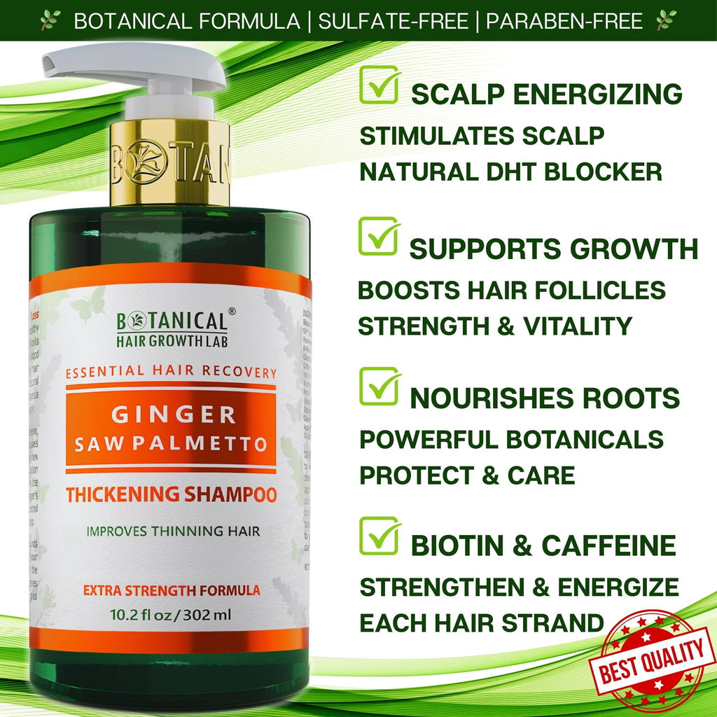 Botanical Hair Growth Shampoo with Ginger & Saw Palmetto – Thickening & Scalp Stimulation (10.2 fl oz) | BOTANICAL HAIR GROWTH LAB