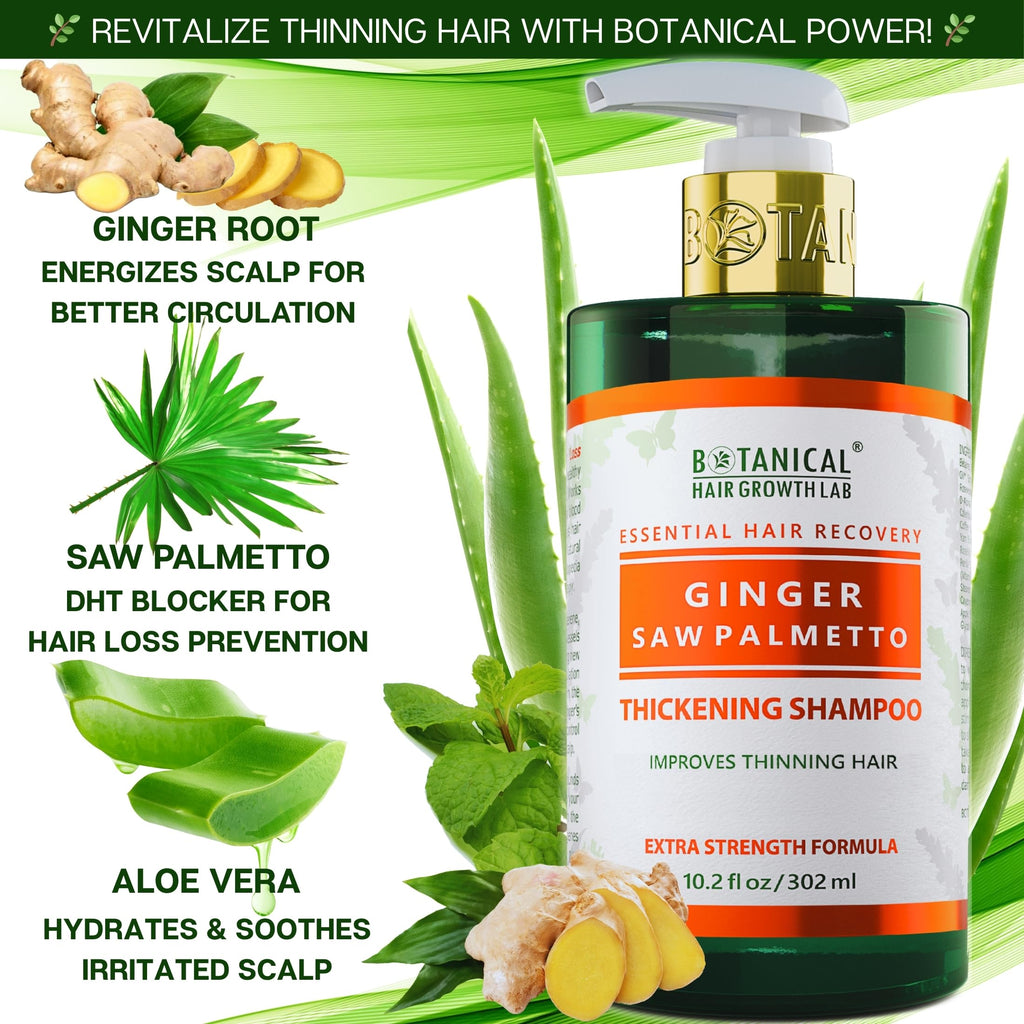 Botanical Hair Growth Shampoo with Ginger & Saw Palmetto – Thickening & Scalp Stimulation (10.2 fl oz) | BOTANICAL HAIR GROWTH LAB