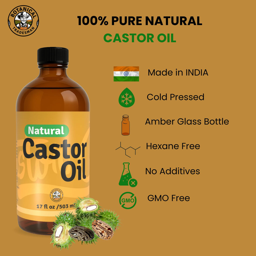 Botanical Tradesman Organic Castor Oil Kit – 17 oz Glass Bottle, Cold-Pressed, Hexane-Free