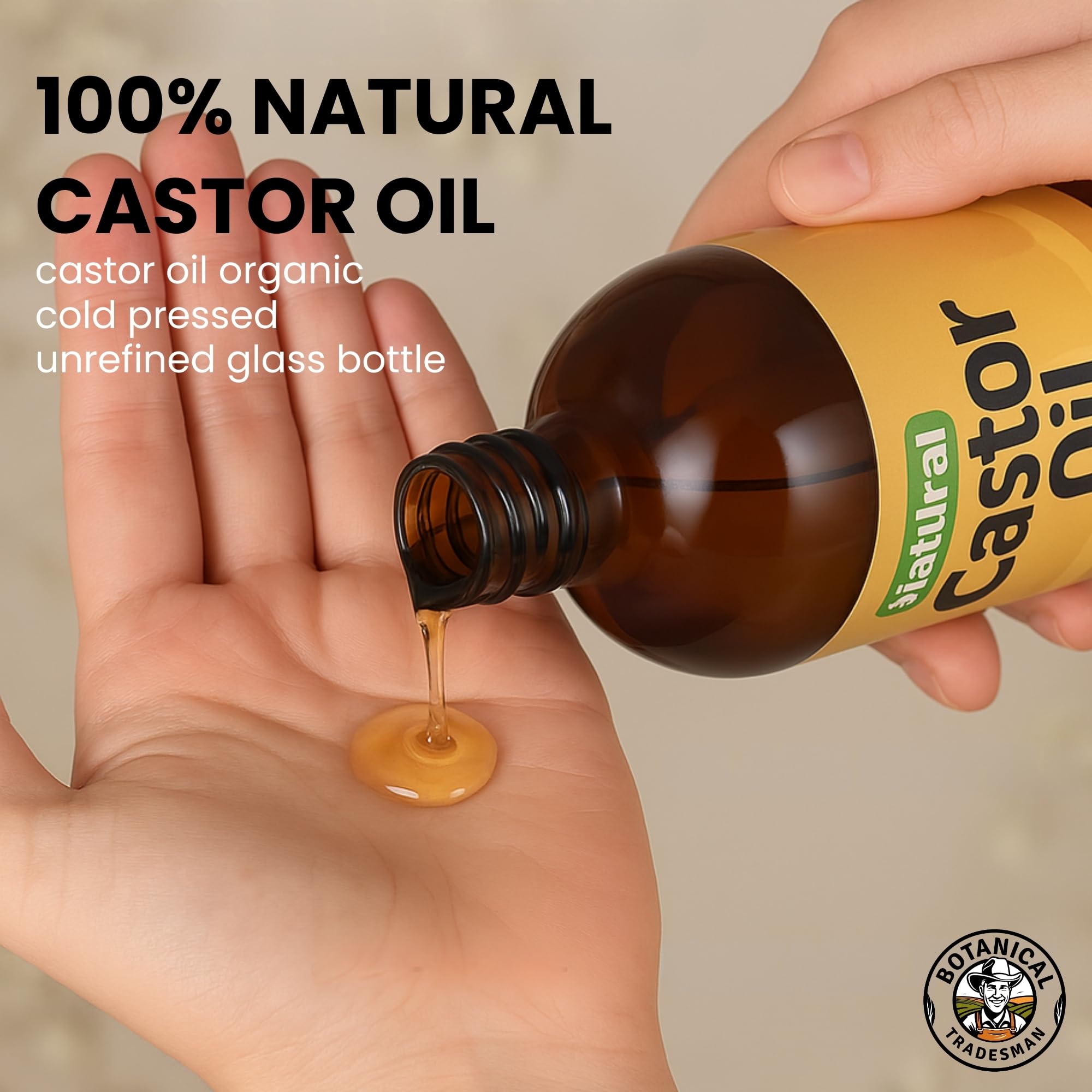 Botanical Tradesman Organic Castor Oil Kit – 17 oz Glass Bottle, Cold-Pressed, Hexane-Free