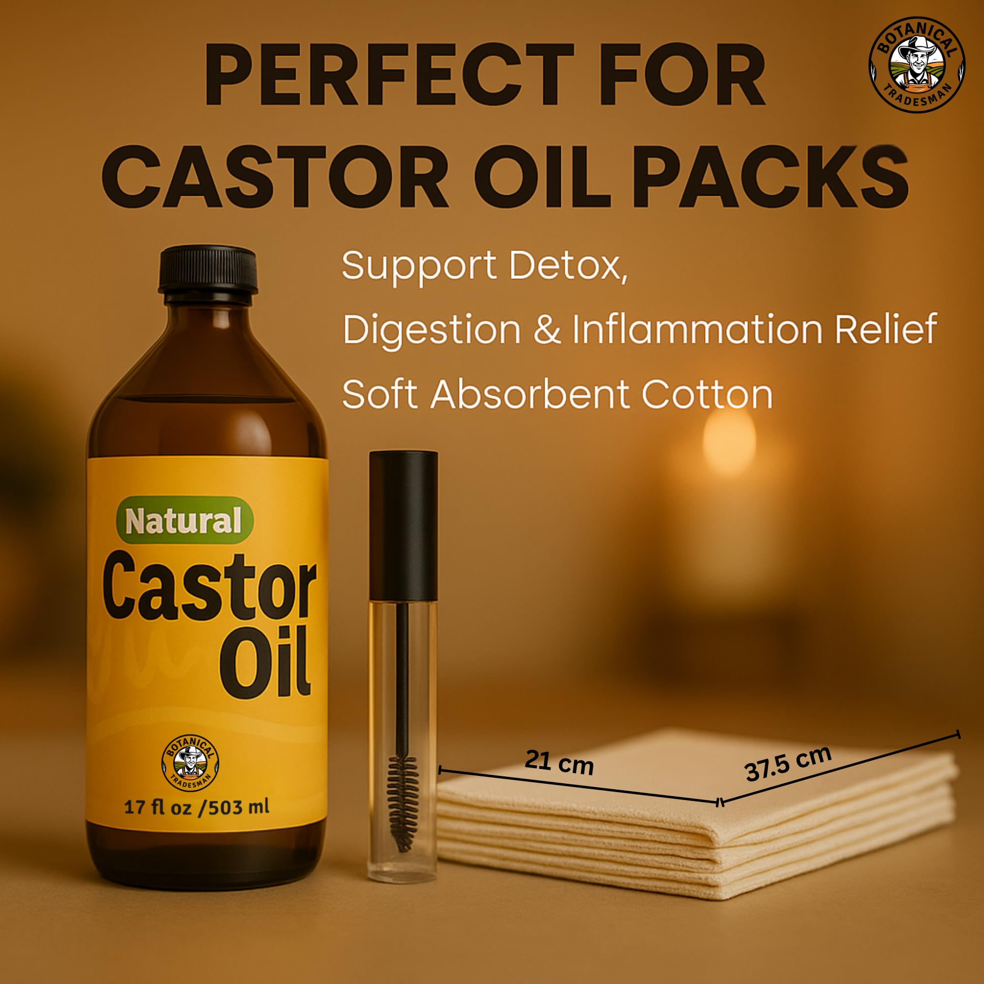 Botanical Tradesman Organic Castor Oil Kit – 17 oz Glass Bottle, Cold-Pressed, Hexane-Free