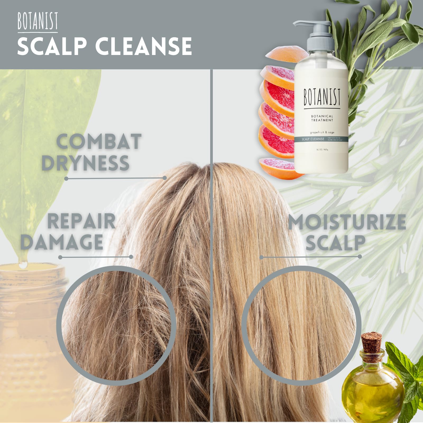Botanist Keratin Conditioner for Dry Scalp – Grapefruit & Sage, Sulfate Free, 16.2 oz