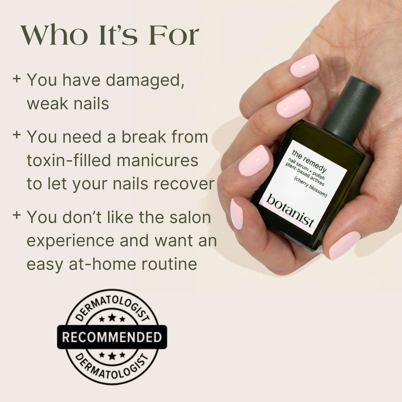 Botanist The Remedy | Plant-Based Nail Strengthening Polish (Cherry Blossom) – 84% Plant-Based, 21-Free & Vegan