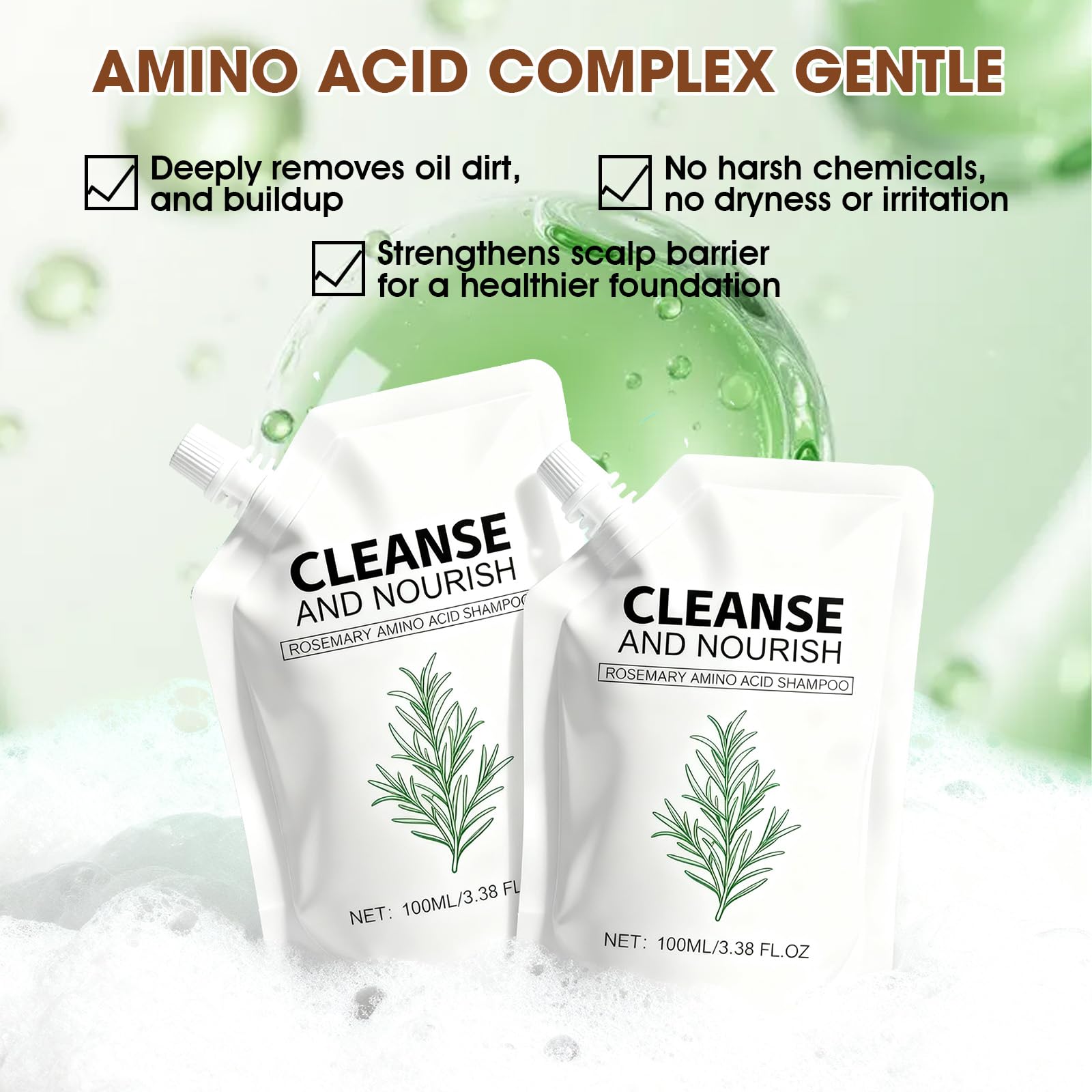 Botou 2PCS Rosemary Amino Acid Shampoo – Hair Growth & Strengthening for Thinning Hair (3.38 fl oz)