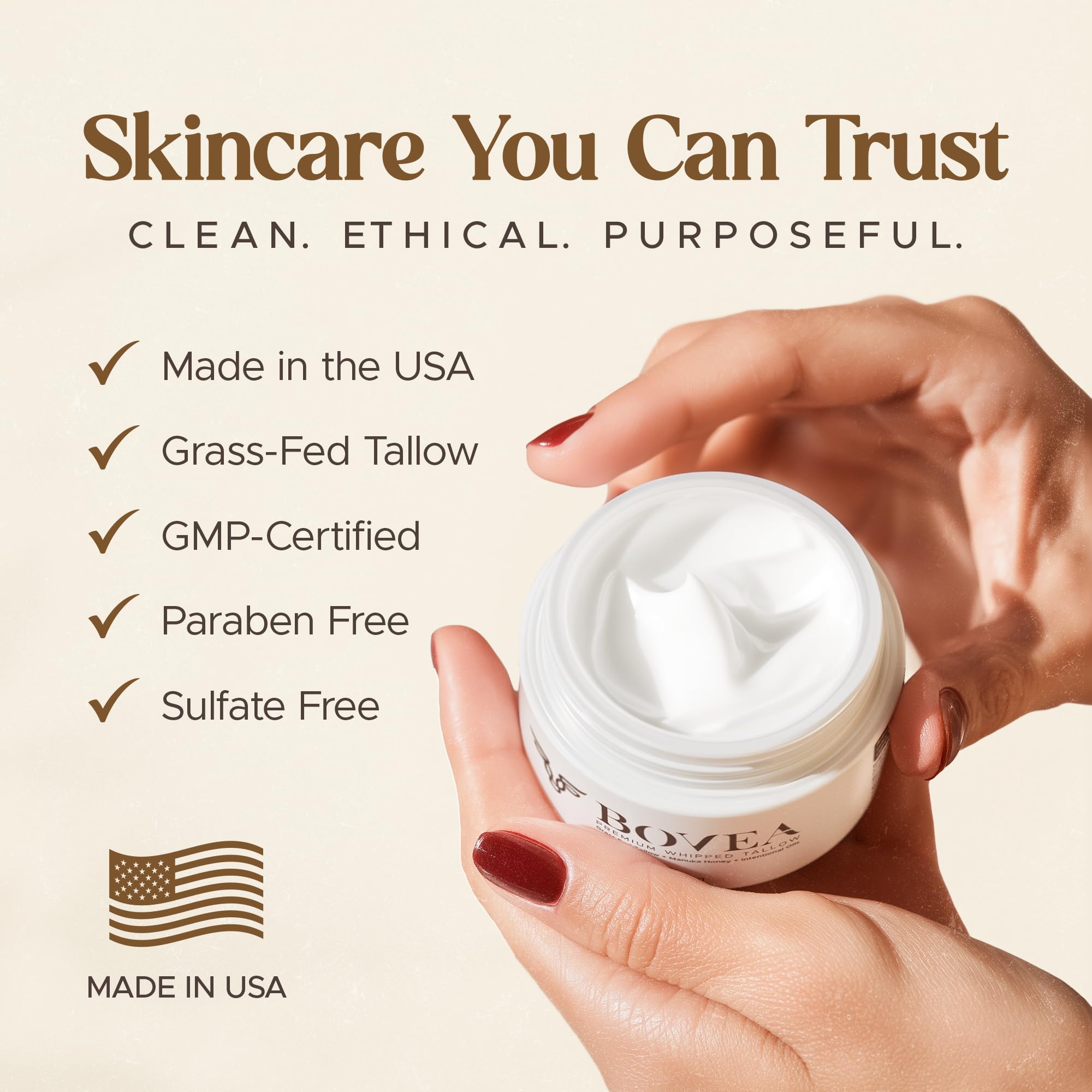 BOVEA Whipped Tallow Honey Balm – Grass-Fed Tallow Moisturizer with Manuka Honey & Jojoba Oil | All Skin Types | 3.24 oz