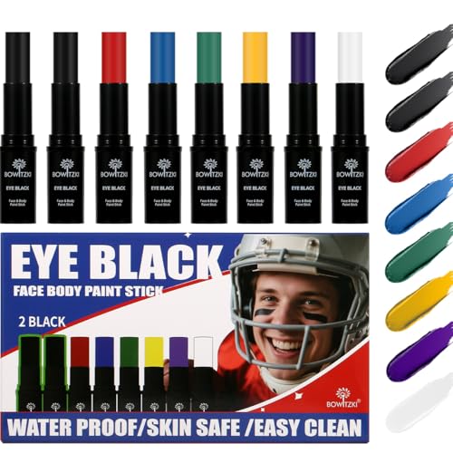Bowitzki Eye Black Stick — 8-Color Water-Resistant Sports Face Paint Kit