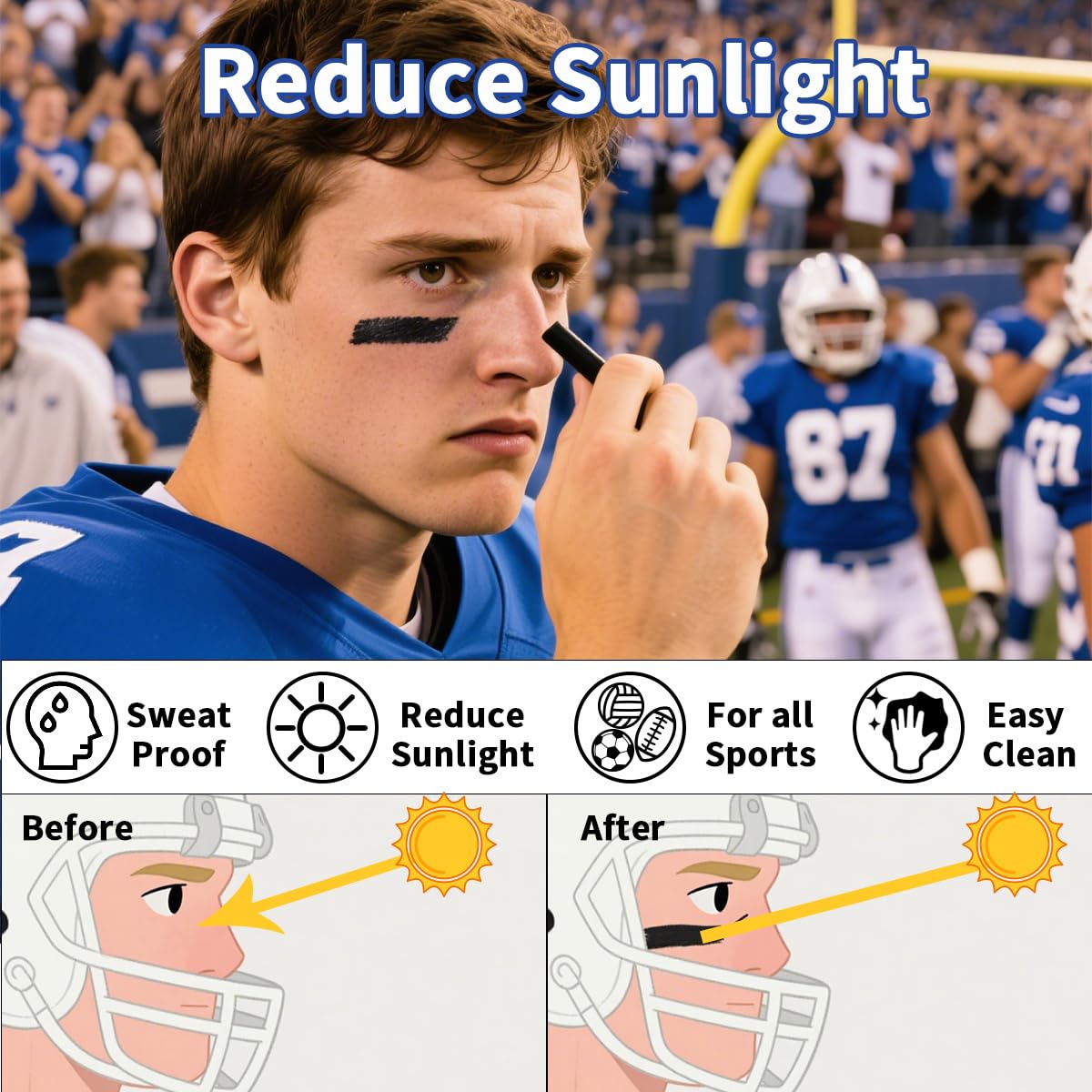 Bowitzki Eye Black Stick — 8-Color Water-Resistant Sports Face Paint Kit