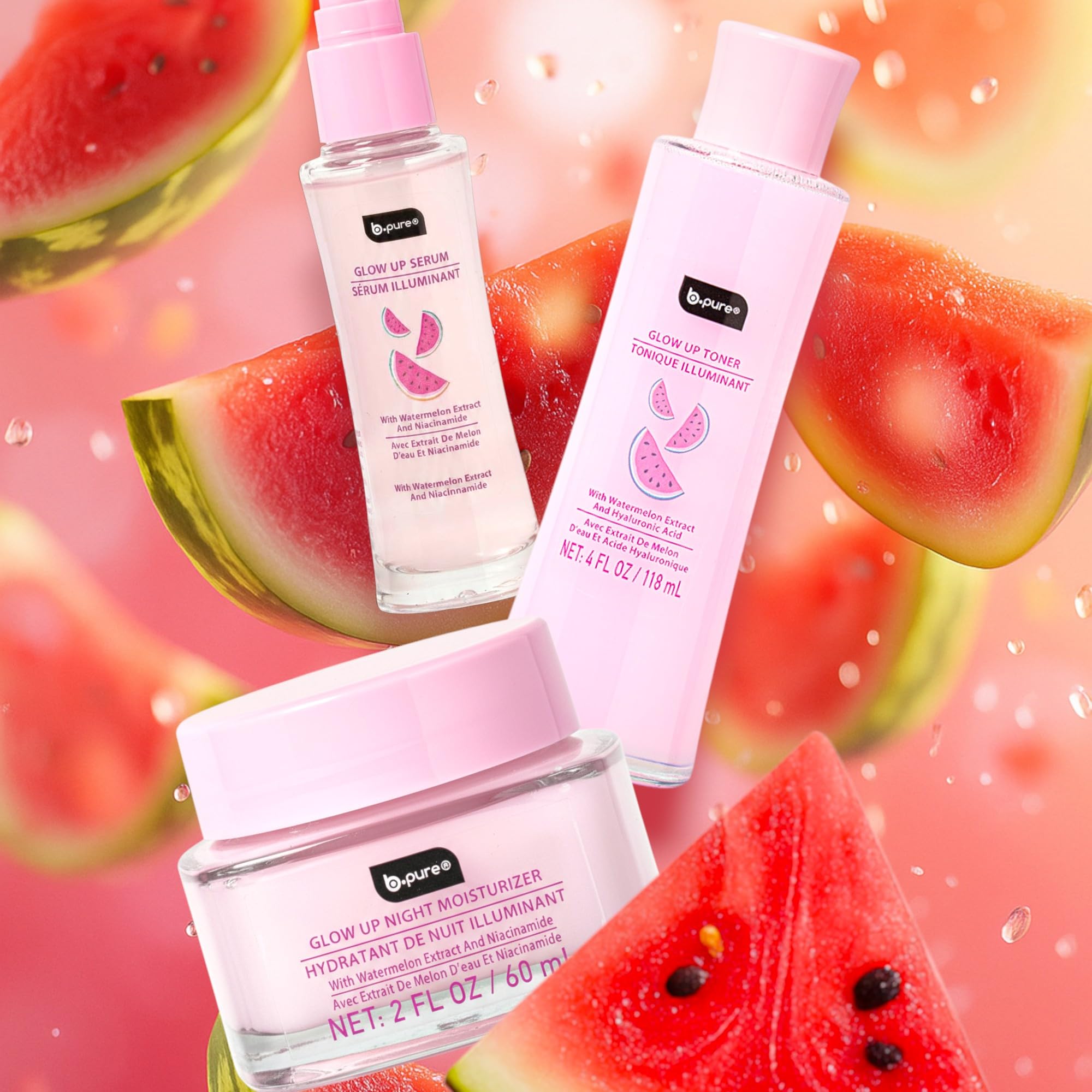 b.pure Glow Up Renewing Skin Care Gift Set | Hyaluronic Acid, Niacinamide, Watermelon Extract