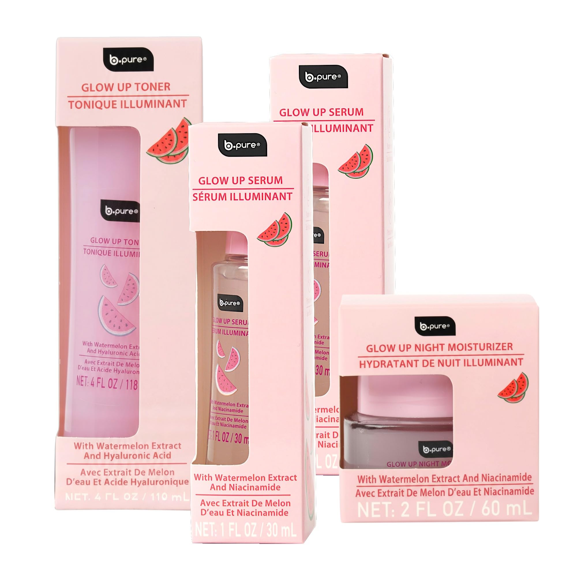 b.pure Glow Up Renewing Skin Care Gift Set | Hyaluronic Acid, Niacinamide, Watermelon Extract