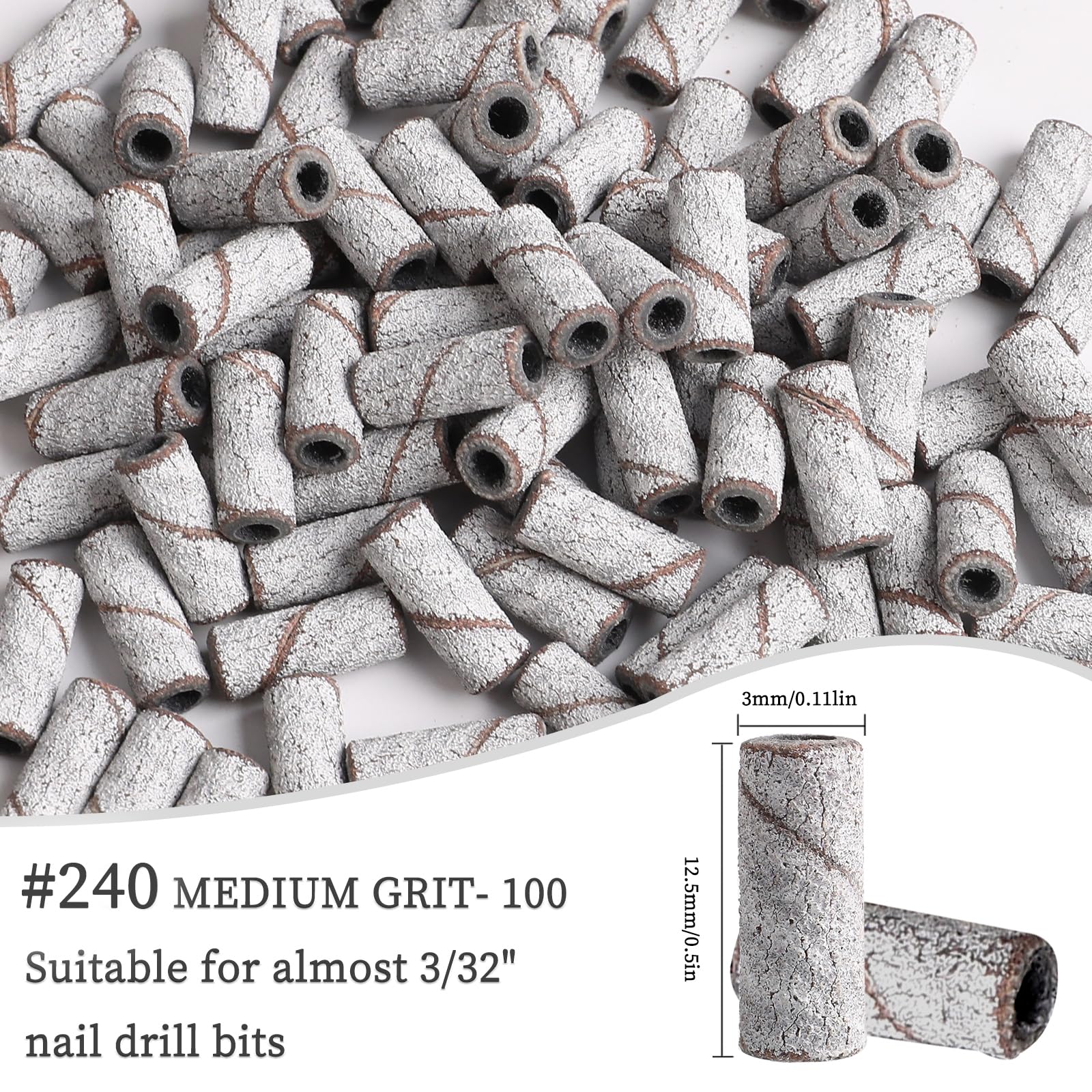 BQAN Sanding Bands for Nail Drill – 100 Pcs, 240 Grit, 3.1mm Mandrel (2023 Upgrade)
