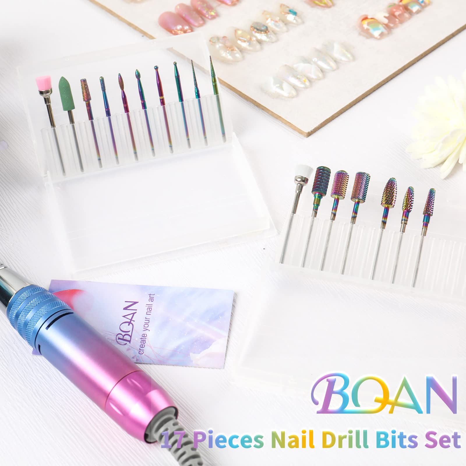 BQAN Nail Drill Bits 17Pcs Tungsten Carbide Set 3/32 inch for Nail Drill Efile - Professional & Home Use