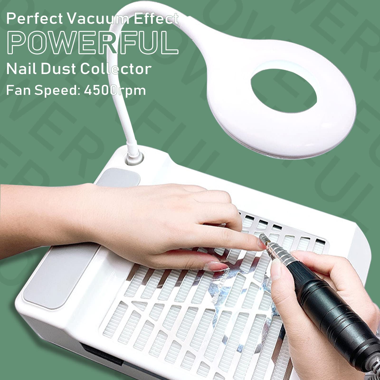 BQAN Nail Dust Collector 60W – Powerful Salon Vacuum with LED Lamp, Dust Brush & Hand Cushion