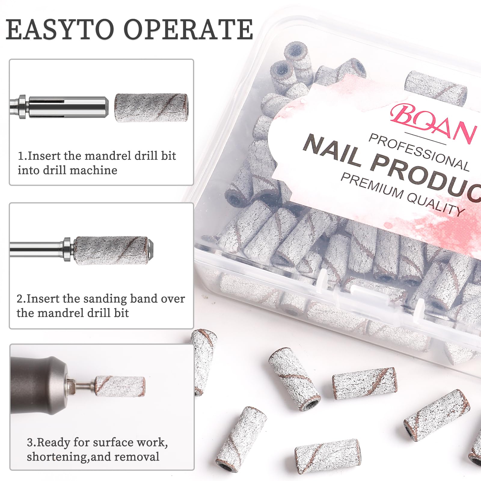 BQAN Sanding Bands for Nail Drill – 100 Pcs, 240 Grit, 3.1mm Mandrel (2023 Upgrade)