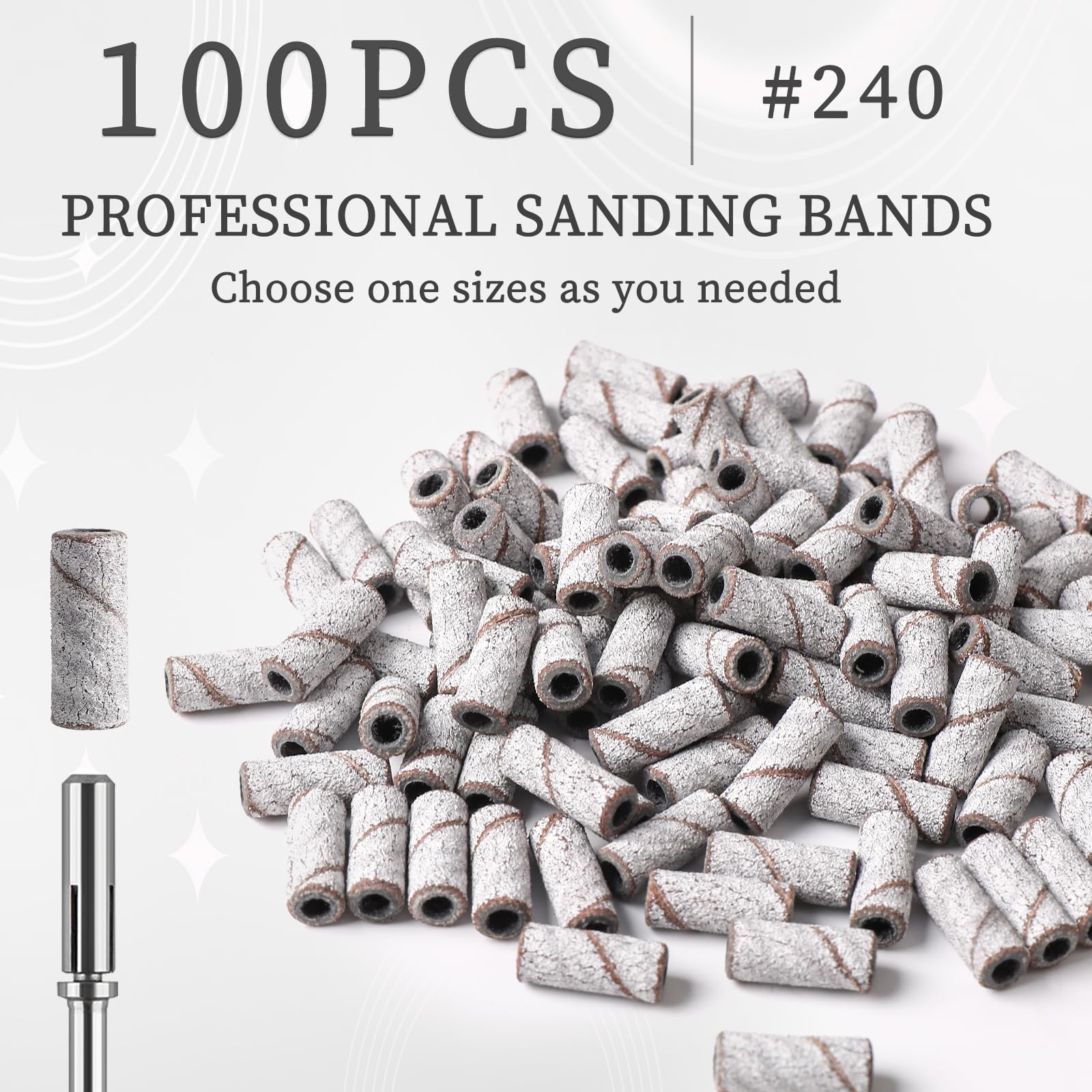 BQAN Sanding Bands for Nail Drill – 100 Pcs, 240 Grit, 3.1mm Mandrel (2023 Upgrade)