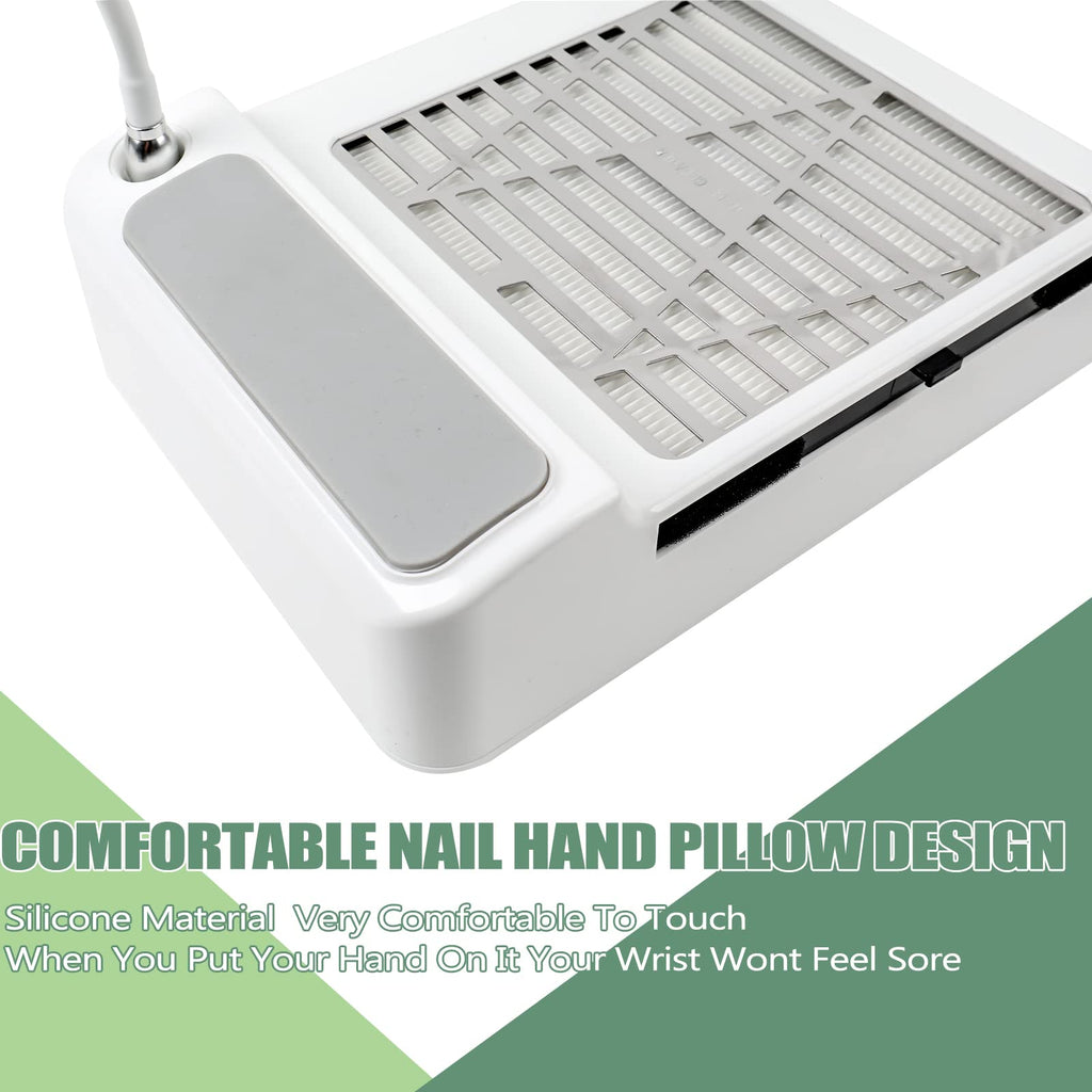 BQAN Nail Dust Collector 60W – Powerful Salon Vacuum with LED Lamp, Dust Brush & Hand Cushion