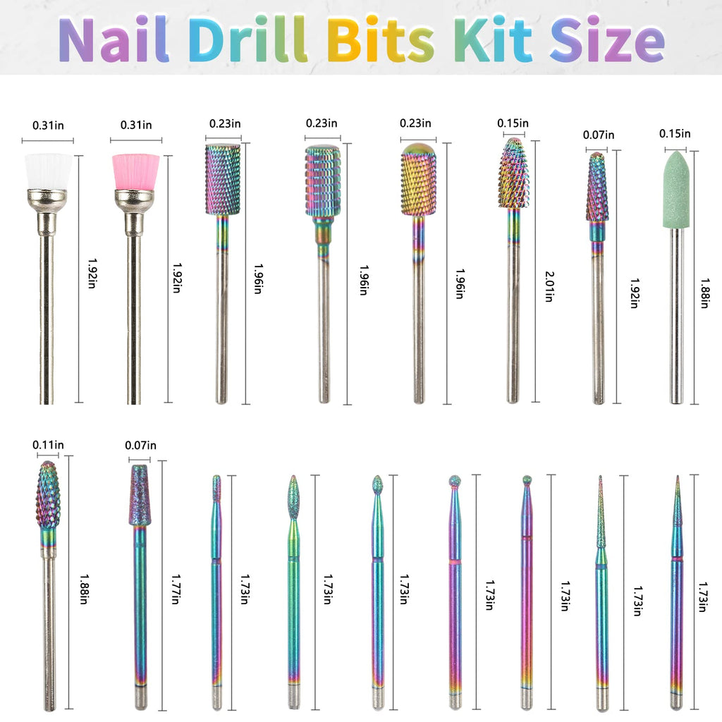 BQAN Nail Drill Bits 17Pcs Tungsten Carbide Set 3/32 inch for Nail Drill Efile - Professional & Home Use