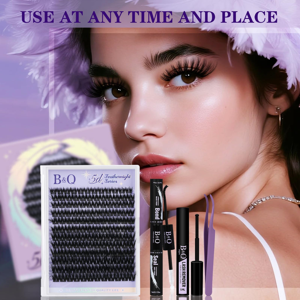 B&Qaugen Wispy Flora Feath5D Lash Clusters Kit – Lightweight 8-18mm C-Curl Lashes + Glue & Tools