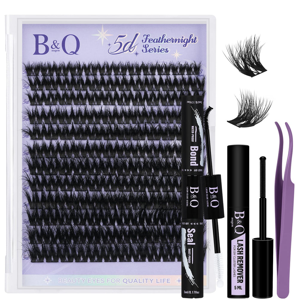 B&Qaugen Wispy Flora Feath5D Lash Clusters Kit – Lightweight 8-18mm C-Curl Lashes + Glue & Tools