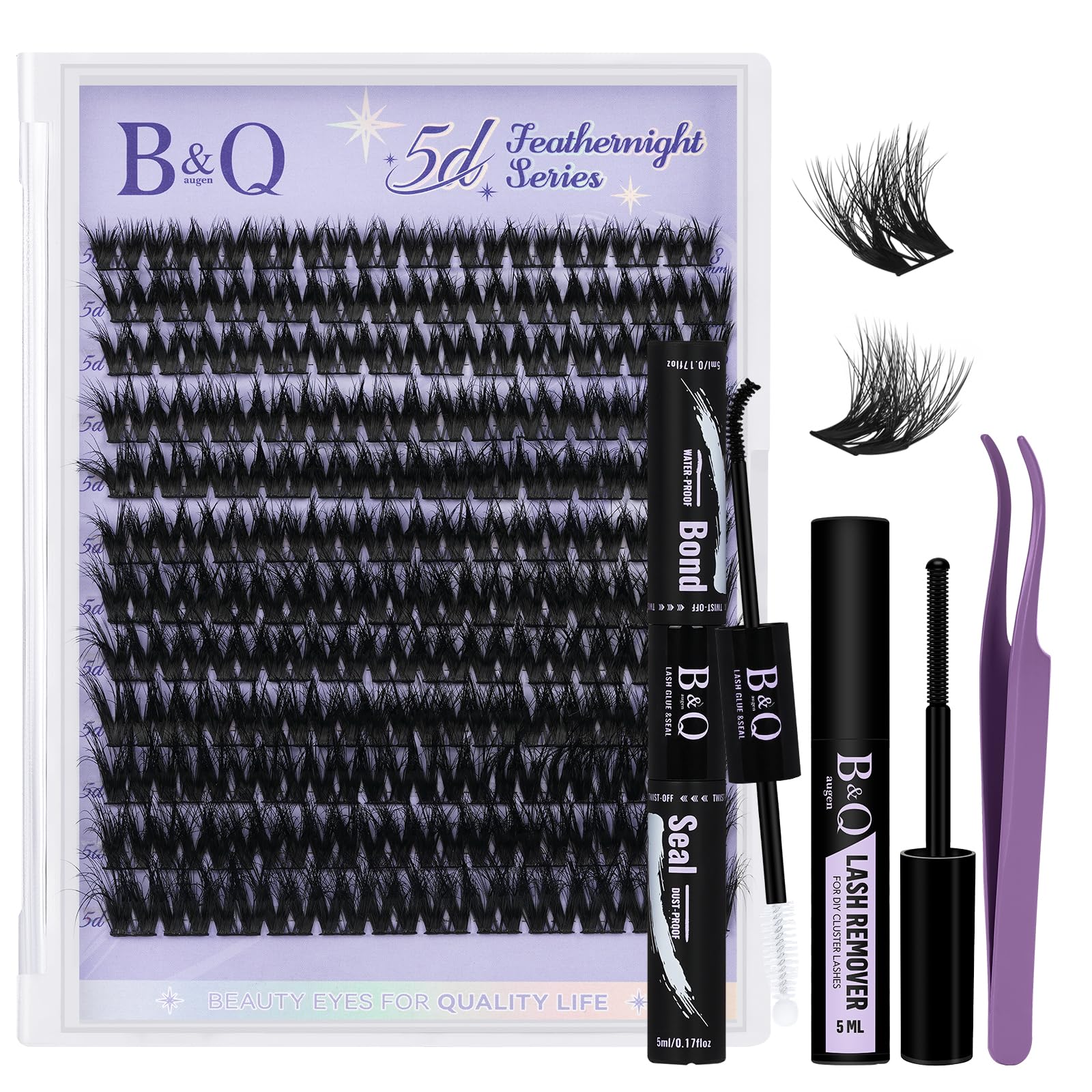 B&Qaugen Wispy Flora Feath5D Lash Clusters Kit – Lightweight 8-18mm C-Curl Lashes + Glue & Tools