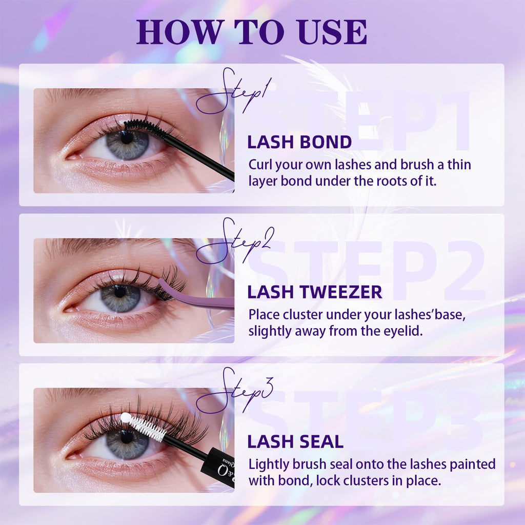 B&Qaugen Feath5D Lash Clusters Kit Wispy Fluffy 8-18mm C Curl Waterproof – Glue & Tools
