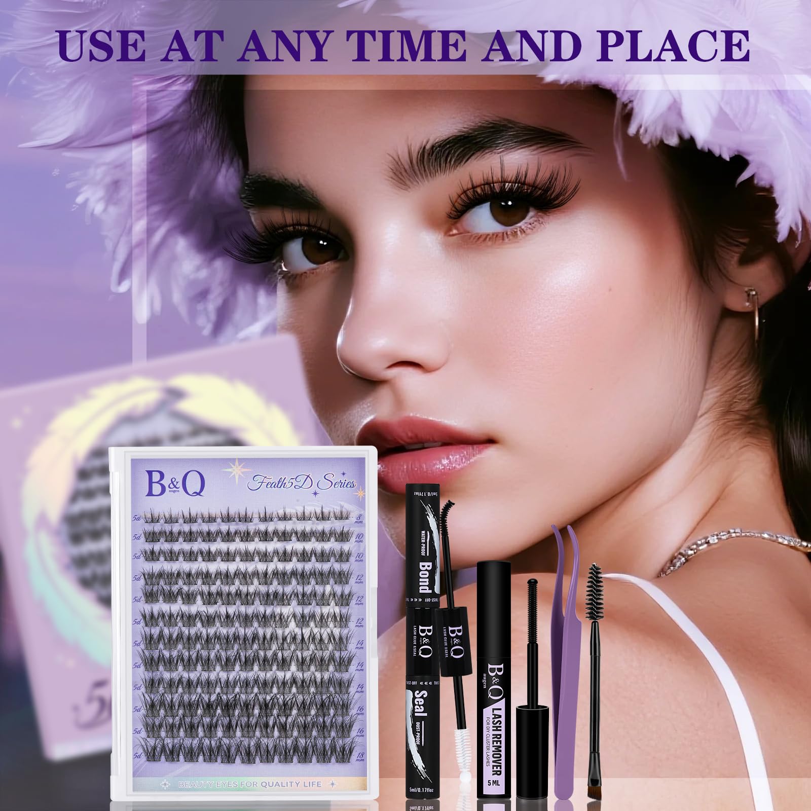 B&Qaugen Feath5D Lash Clusters Kit Wispy Fluffy 8-18mm C Curl Waterproof – Glue & Tools
