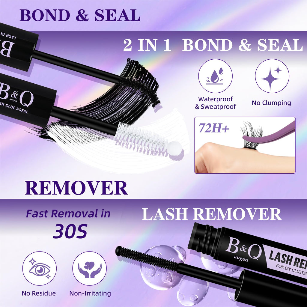 B&Qaugen Feath5D Lash Clusters Kit Wispy Fluffy 8-18mm C Curl Waterproof – Glue & Tools