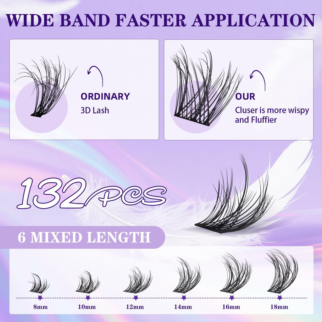 B&Qaugen Feath5D Lash Clusters Kit Wispy Fluffy 8-18mm C Curl Waterproof – Glue & Tools