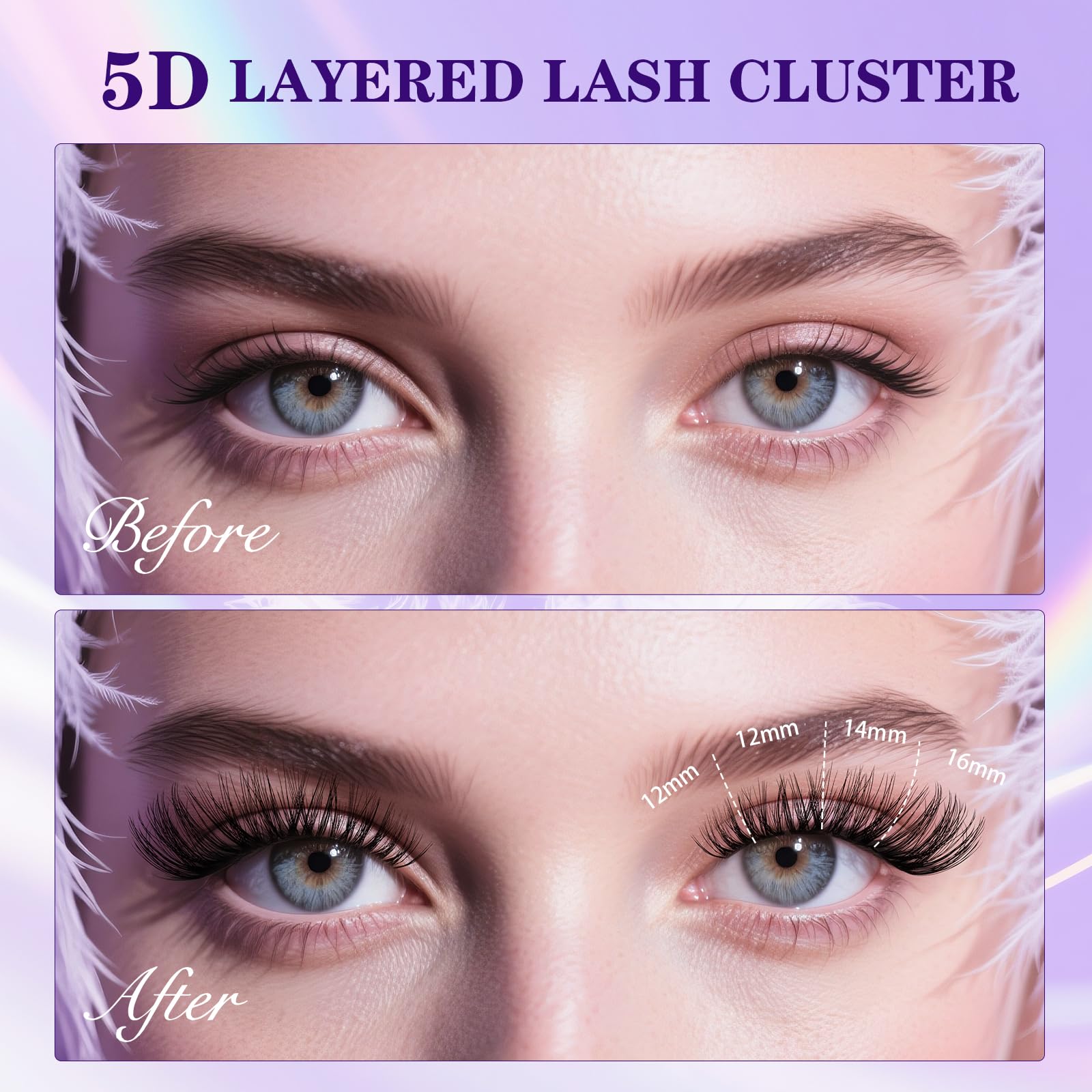 B&Qaugen Lash Clusters Kit Wispy Fluffy Feath5D – 8-18mm C Curl, Waterproof, Glue & Tools