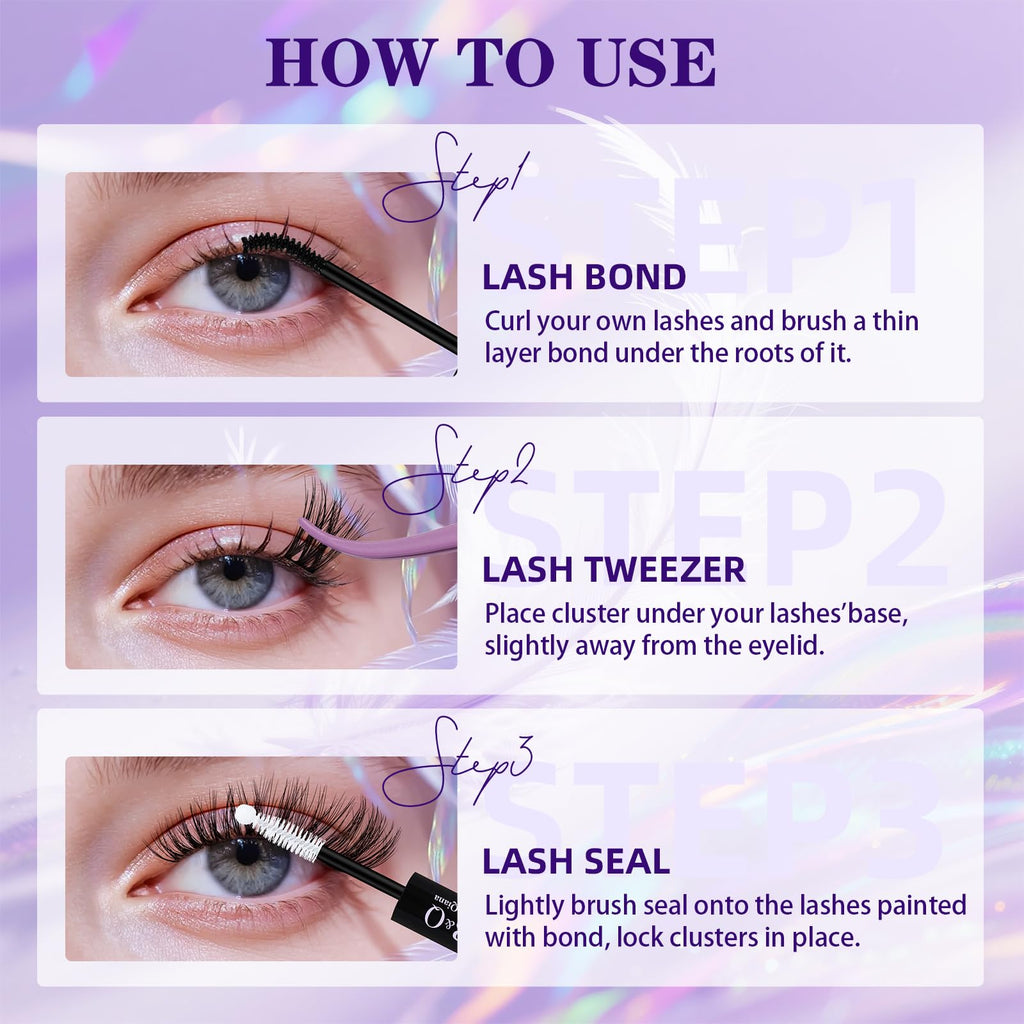 B&Qaugen Lash Clusters Kit Wispy Fluffy Feath5D – 8-18mm C Curl, Waterproof, Glue & Tools