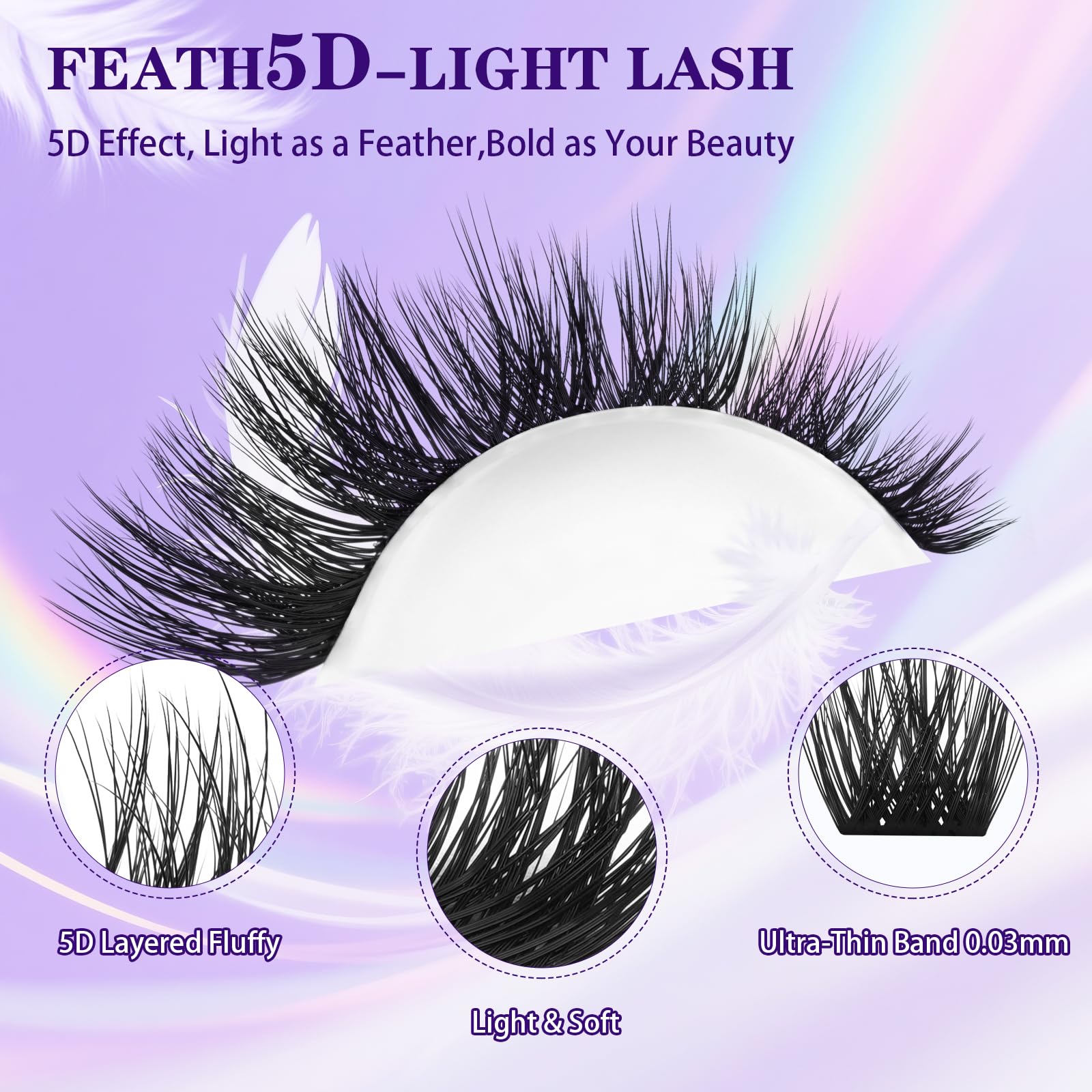 B&Qaugen Feath5D 03 Lash Clusters Kit – Wispy Fluffy, Glue & Tools (8-18mm C Curl)