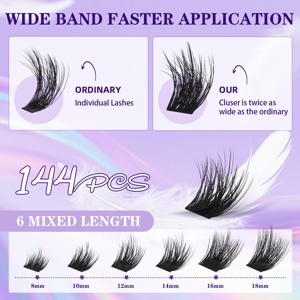 B&Qaugen Feath5D 03 Lash Clusters Kit – Wispy Fluffy, Glue & Tools (8-18mm C Curl)