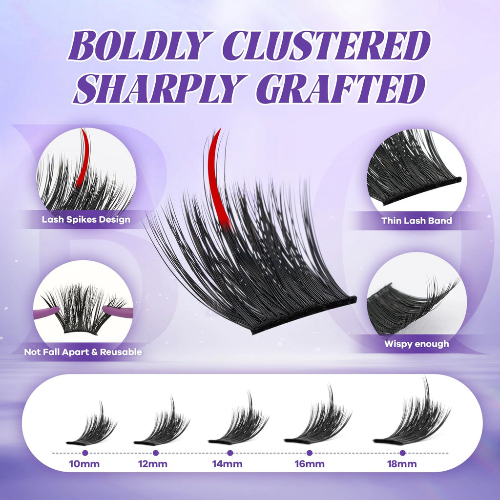 B&Qaugen Manga Lash Clusters Kit with Spikes 10-18mm – 120pcs DIY Salon-Quality Volume