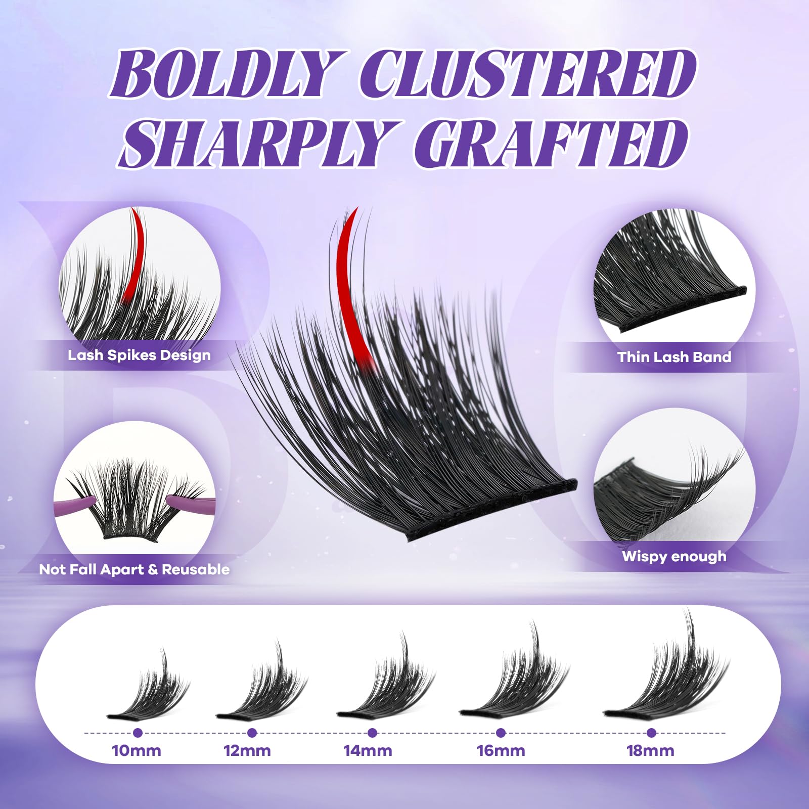 B&Qaugen Manga Lash Clusters Kit with Spikes 10-18mm – 120pcs DIY Salon-Quality Volume