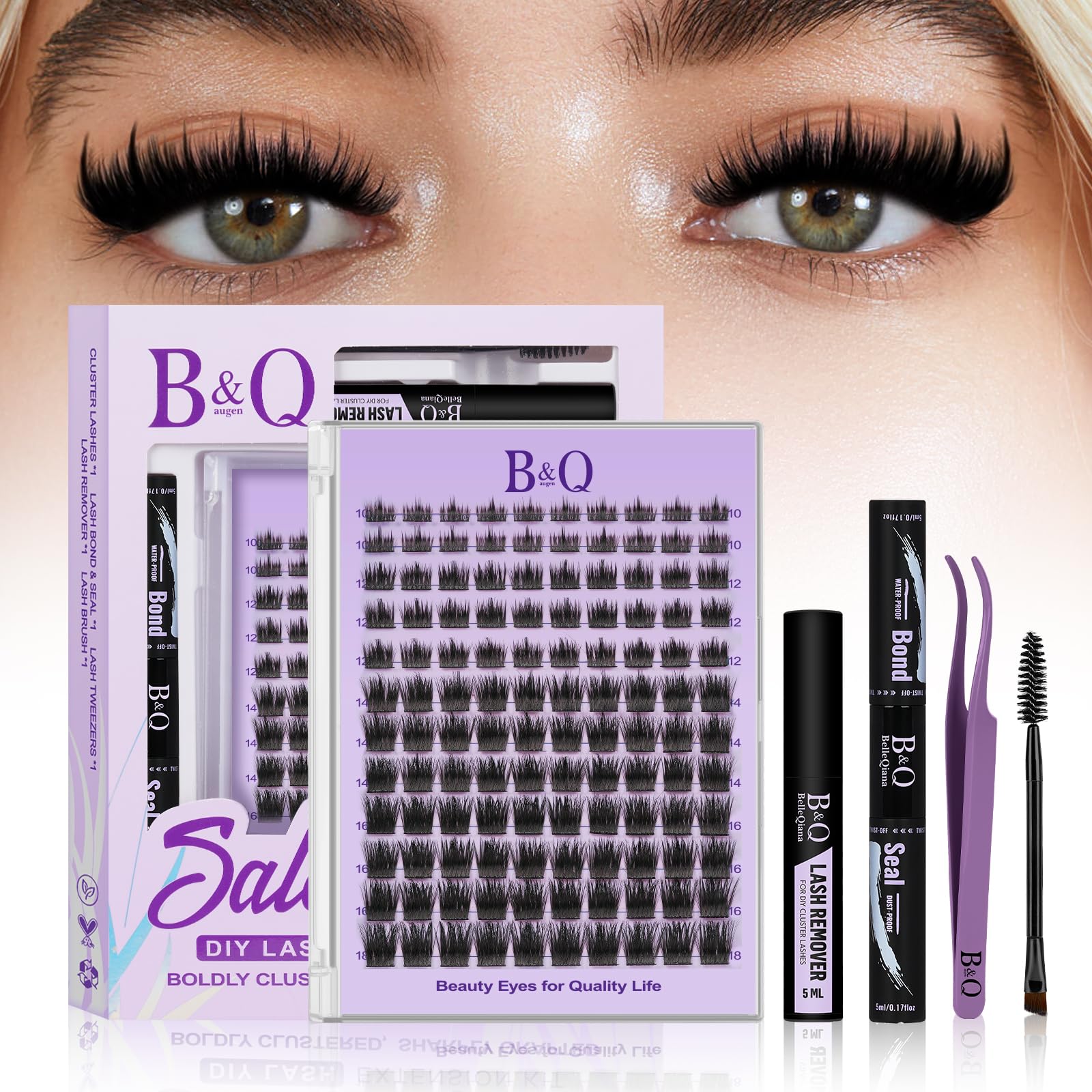 B&Qaugen Manga Lash Clusters Kit with Spikes 10-18mm – 120pcs DIY Salon-Quality Volume