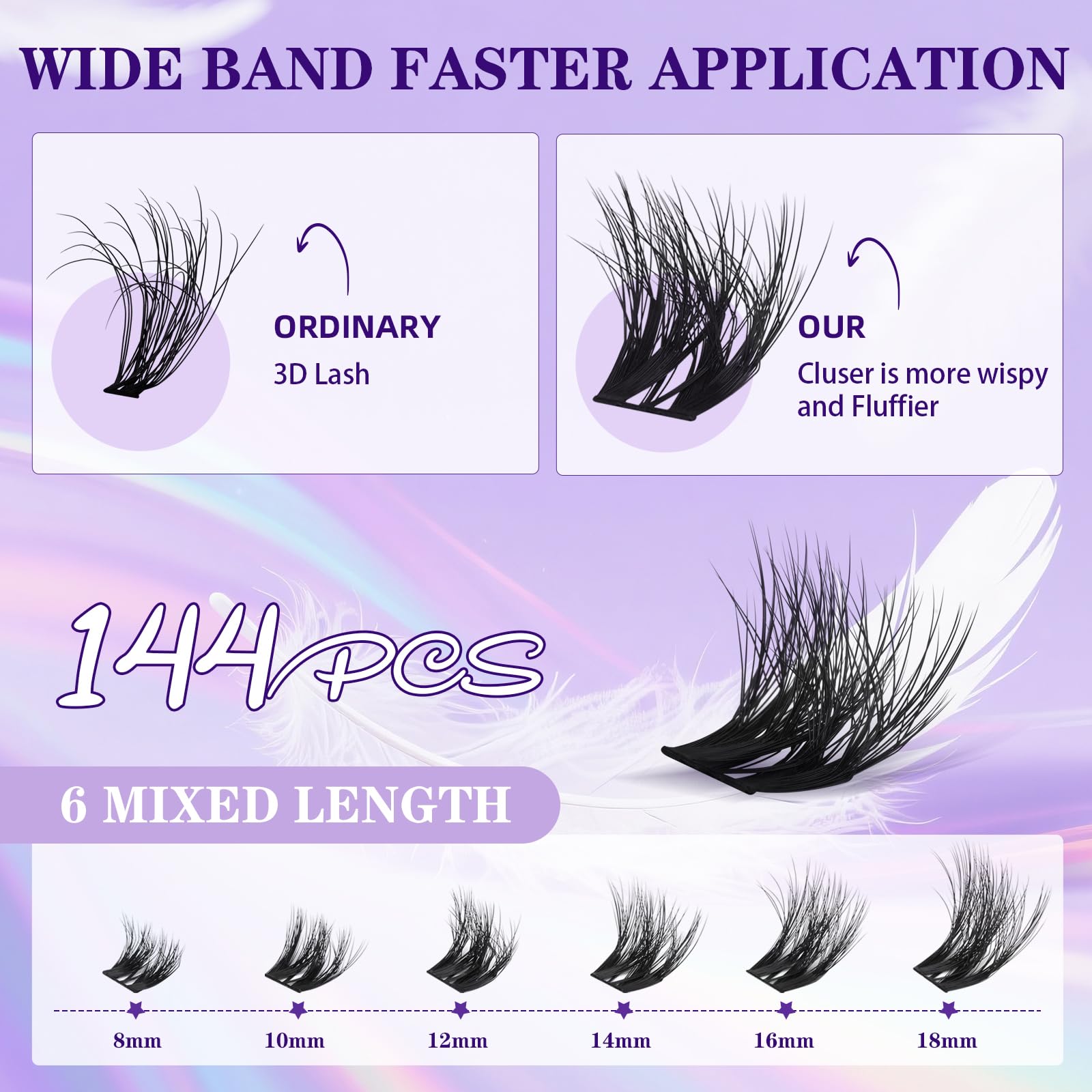 B&Qaugen Wispy Flora Feath5D Lash Clusters Kit – Lightweight 8-18mm C-Curl Lashes + Glue & Tools