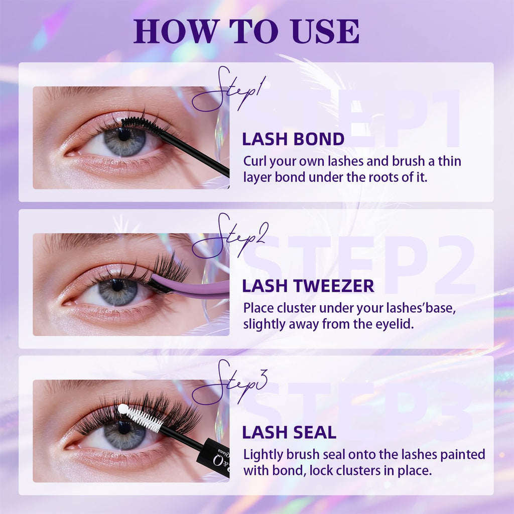 B&Qaugen Feath5D 03 Lash Clusters Kit – Wispy Fluffy, Glue & Tools (8-18mm C Curl)