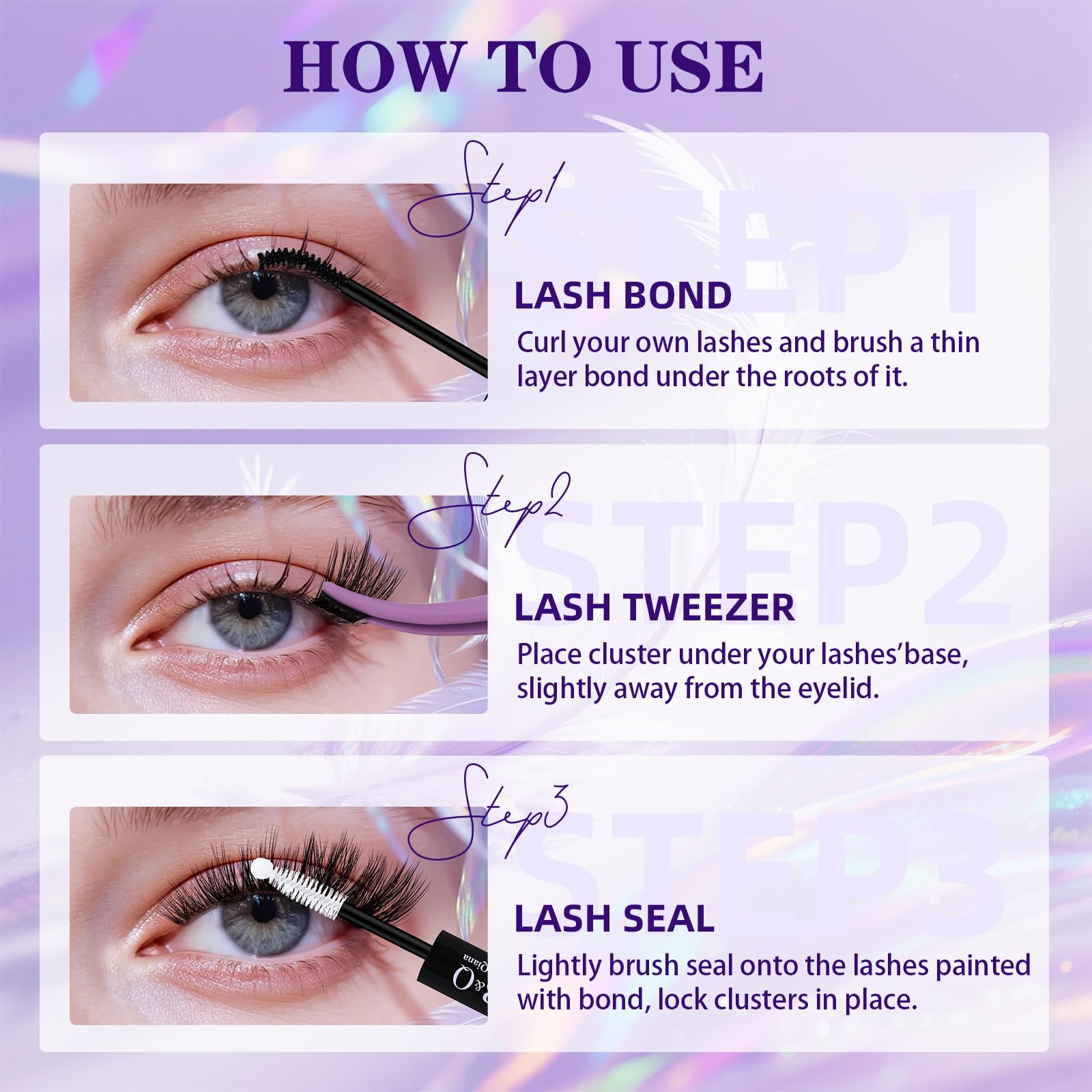 B&Qaugen Feath5D 03 Lash Clusters Kit – Wispy Fluffy, Glue & Tools (8-18mm C Curl)