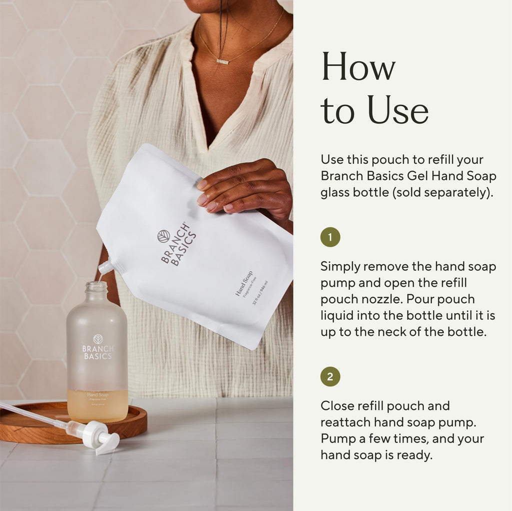 Branch Basics Gel Hand Soap Refill – 32oz Pouch | Fragrance-Free, Plant & Mineral-Based Formula