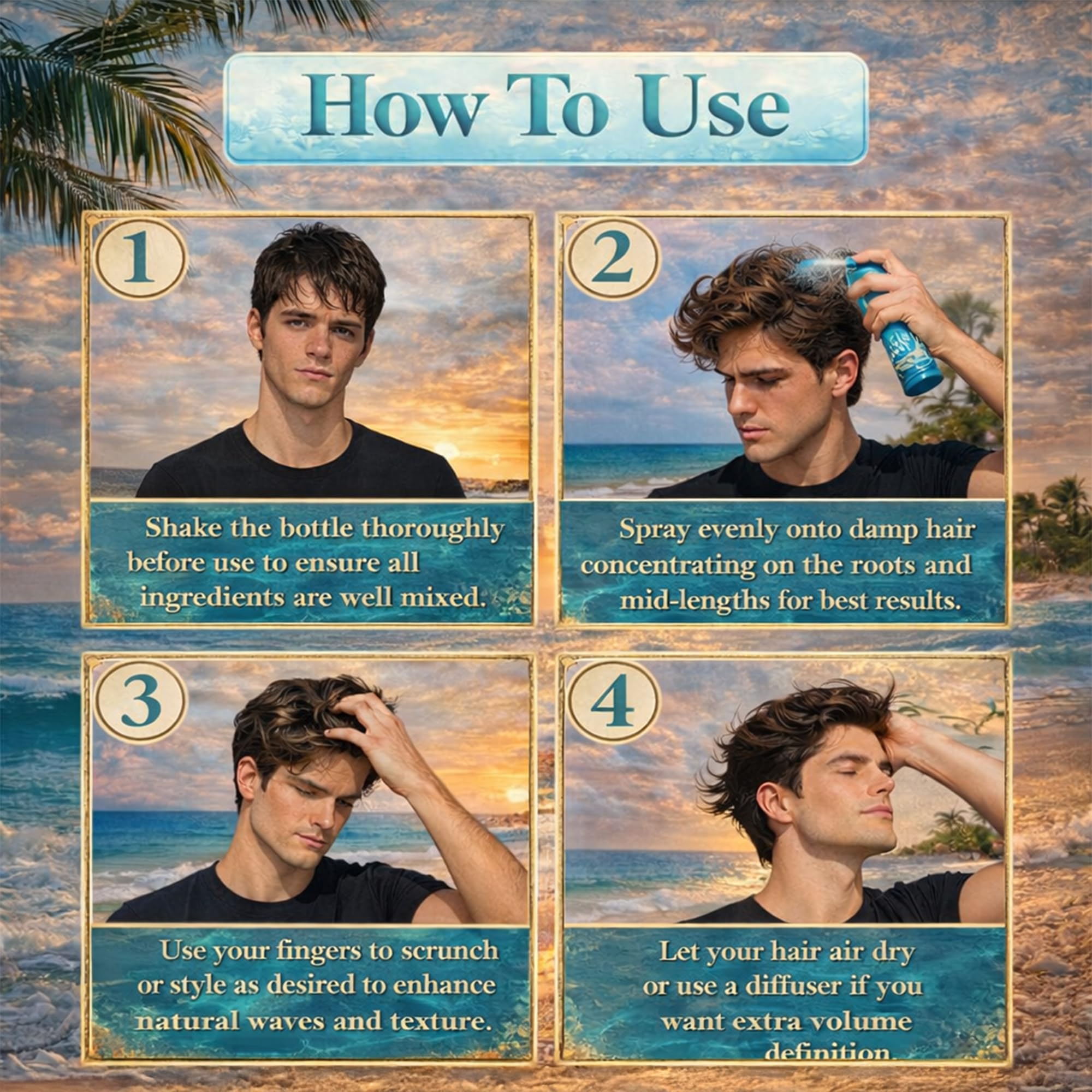 BRAVA Sea Salt Spray for Men – Texturizing Hair, Beachy Volume, All Natural, 10 oz